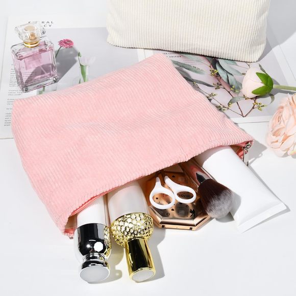 2 Pieces Corduroy Makeup Bag Large Corduroy Cosmetic Bag Capacity Canvas🌟 - Picture 5 of 7